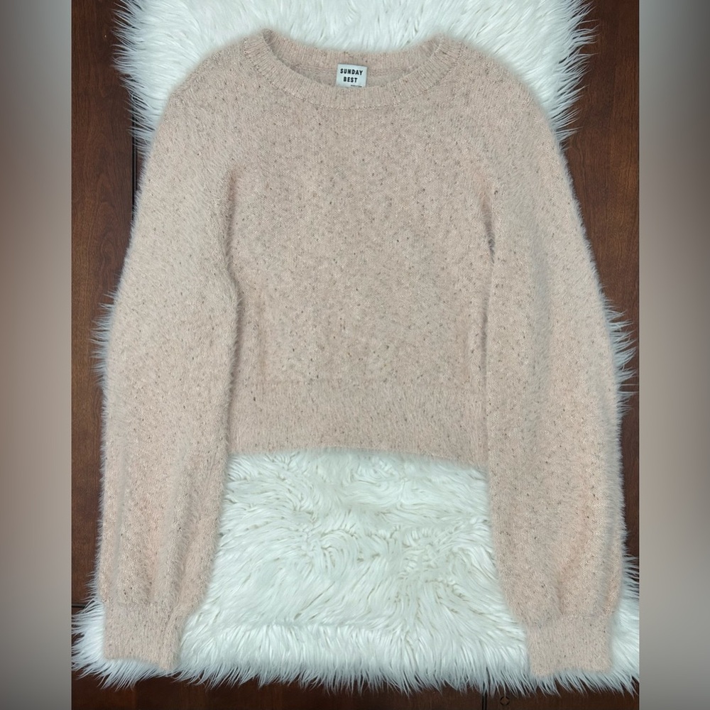 Aritzia Sunday Best Size L Kitten Sweater Denude Melange Pink Fuzzy Spar…